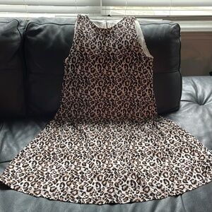 Anne Klein Dress Women Size 10 Brown Black Leopard Print Sleeveless A Line Lined